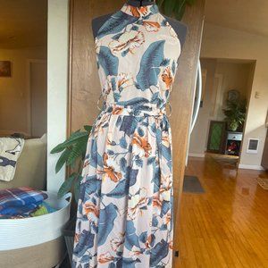 Tropical print crepe maxi | L | pink